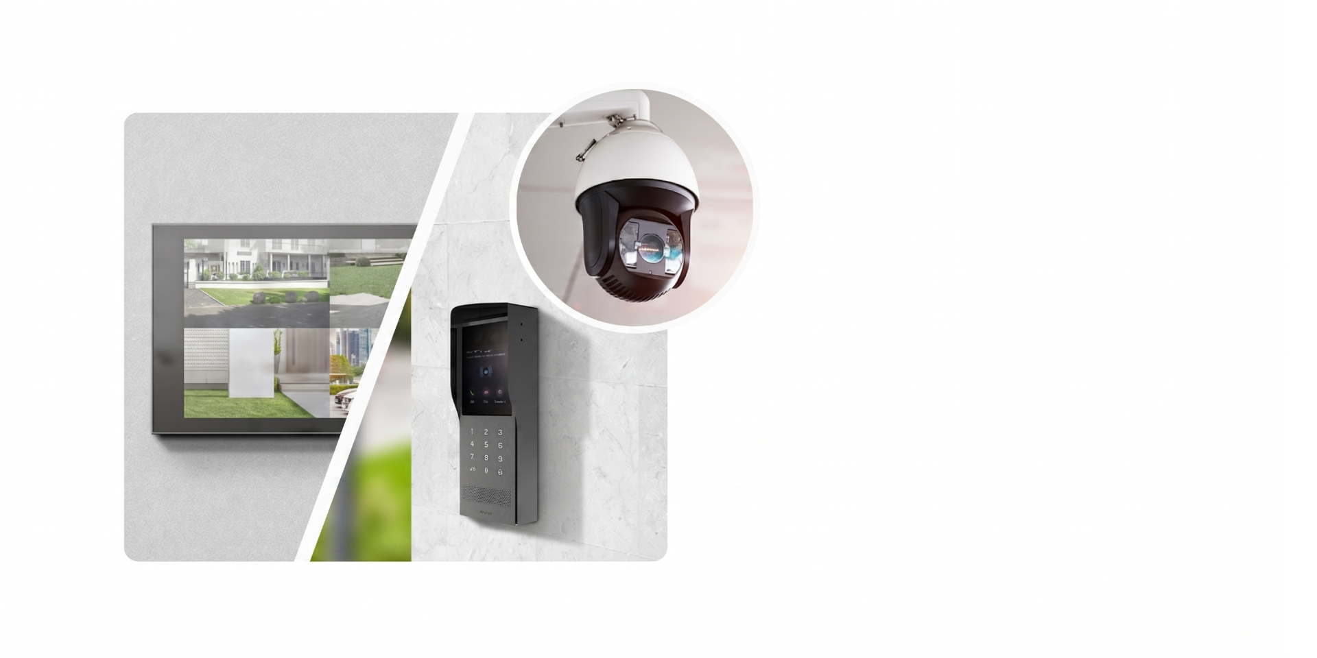 Akuvox S562 ako komplexný komunikačný systém, ktorý integruje domáci interkom, dotykový ovládací panel a integráciou na bezpečnostné kamery 3 tích strán pre dohľad nad vstupmi a okolitým priestorom.