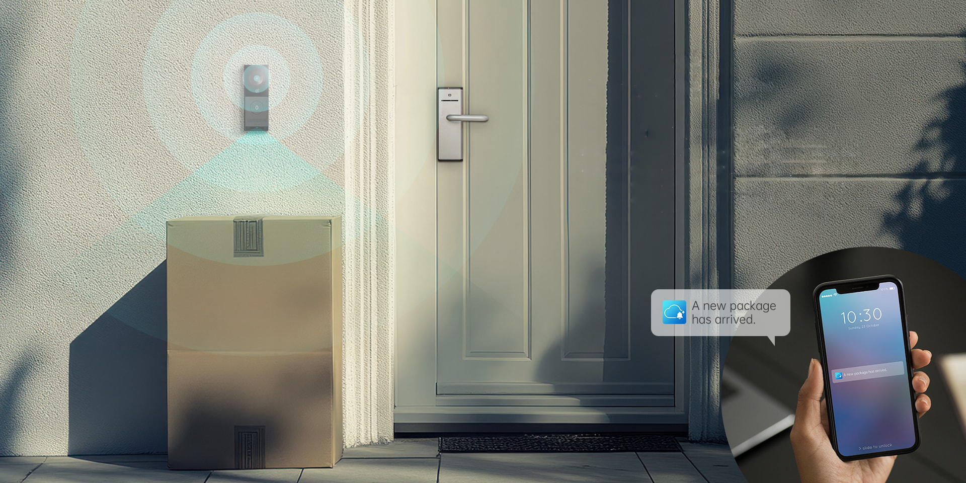 Sledovanie zásielok v reálnom čase s Akuvox X910: Nepretržité monitorovanie priestoru pred dverami s funkciou detekcie balíkov a okamžitými notifikáciami do mobilnej aplikácie SmartPlus.