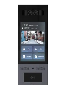 Inteligentný dverný interkom Akuvox X915 z brúsenej nehrdzavejúcej ocele s 8-palcovým dotykovým IPS displejom, OS Android 9.0 a duálnou kamerou s technológiou Starlight pre biometrické rozpoznávanie tváre.