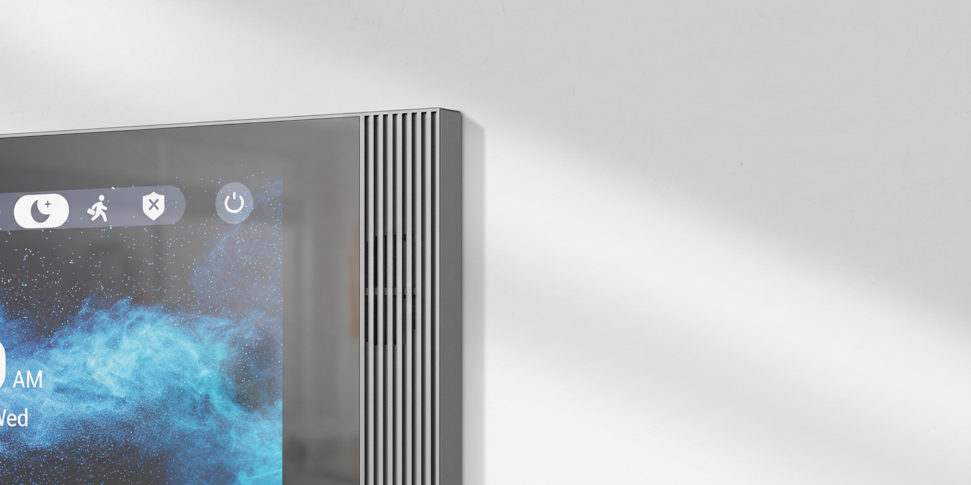 Moderný domáci dotykový displej Akuvox S562 pre inteligentnú domácnosť, čierny rám, s užívateľským rozhraním na ovládanie prístupu a komunikáciu.